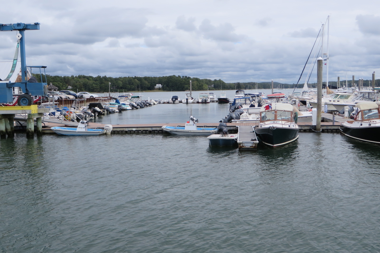 Boats and docks on the Harraseeket River at South Freeport harbor, Freeport, Maine