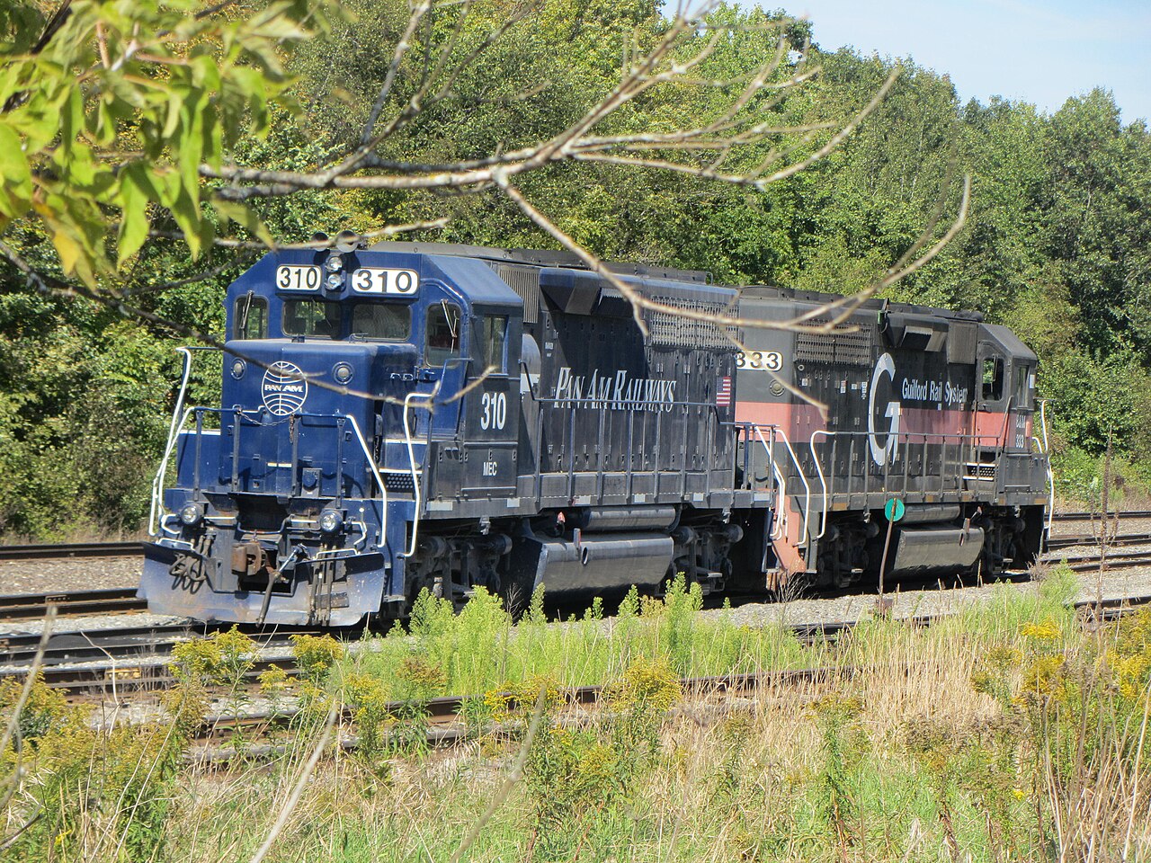 Freight locomotives on the tracks at Mattawamkeag, Maine, a historic railroad junction